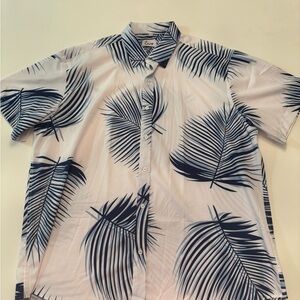 Men's White and Blue Palm Print Shirt
